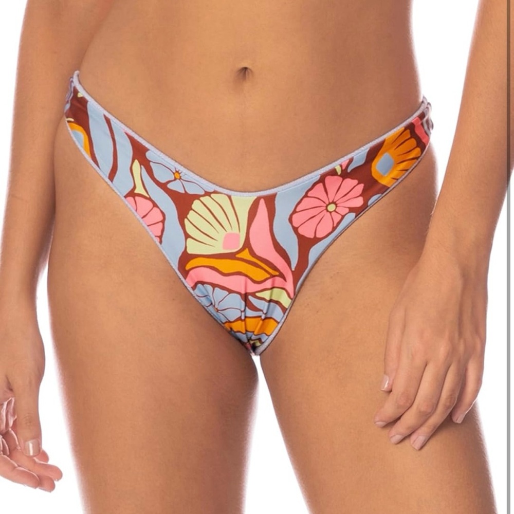 Maaji Floral Reversible Bikini Bottom - Blue and Multicolor